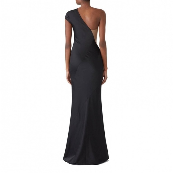Kaufman Franco / black onyx column one shoulder illusion gown crepe dress 2 - Picture 3 of 8
